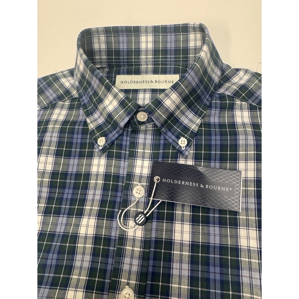 NWT Holderness & Bourne The Andrews Tailored Fit Button Down Shirt Blue MEDIUM - Picture 3 of 12